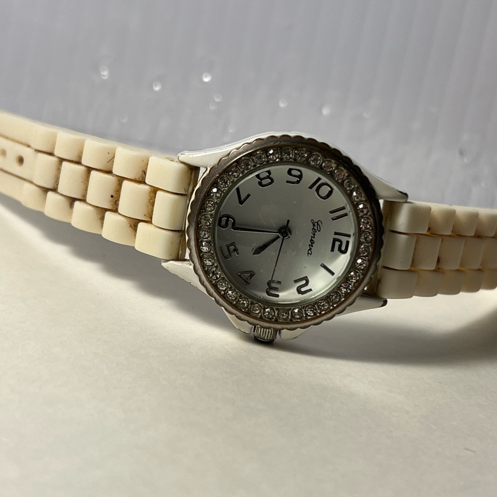 Geneva Cream Watch with Rhinestone Accents